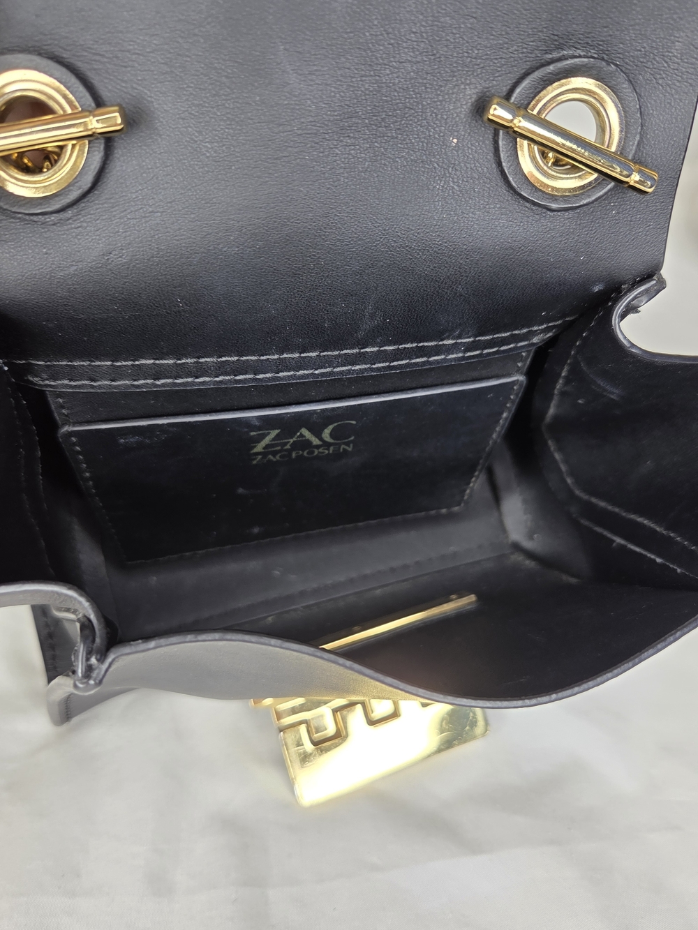 Zac Zac Posen Mini Eartha Black Leather Crossbody Bag with Gold Hardware - Picture 9 of 16